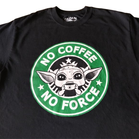 Gildan Tops - No Coffee No Force Baby Yoda T shirt - Black - Size M - Unisex Star Wars Themed